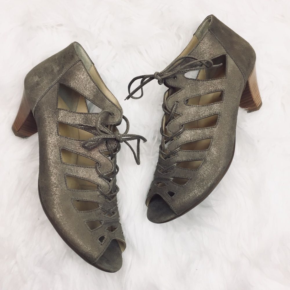 Paul Green Metallic Lace Up Heel Sandals Prague‎ Cutout Womens 9.5
